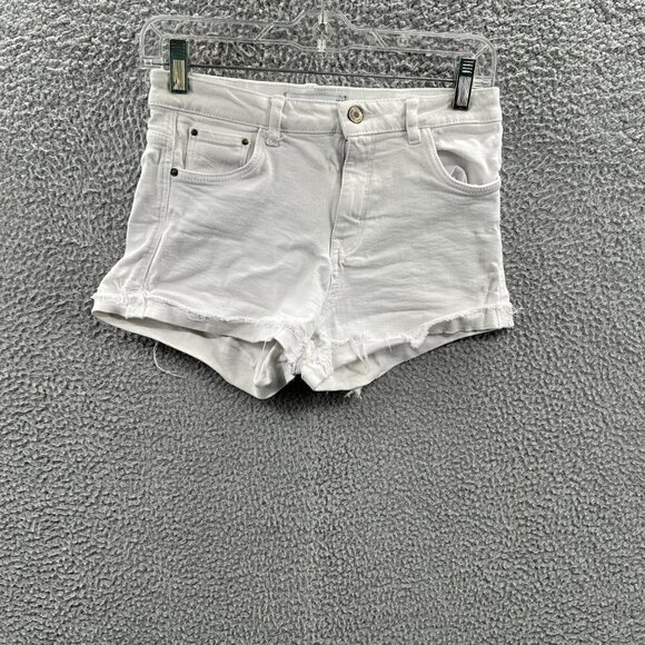 Zara Trafaluc Womens Jean Shorts 4 White Denim Stretch Mid-Rise Cuffed Pockets - Picture 1 of 12